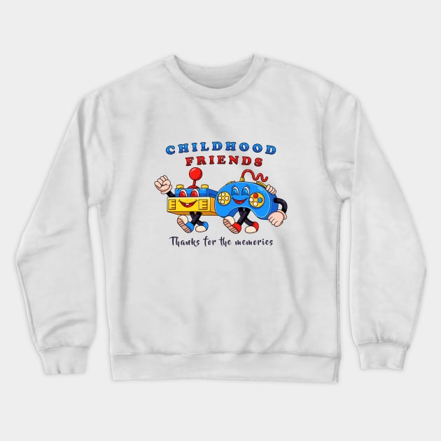 Childhood friends, two joystick mascots walk together Crewneck Sweatshirt by Vyndesign